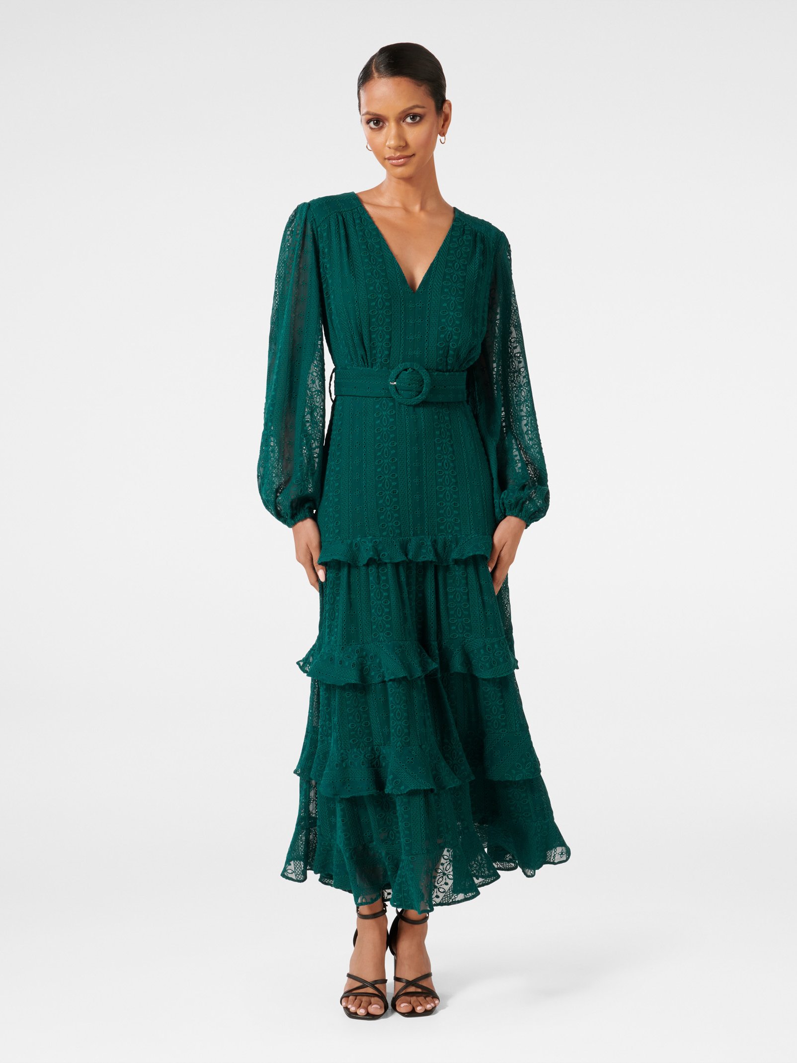 Hudson Petite Embroidered Ruffle Midi Dress