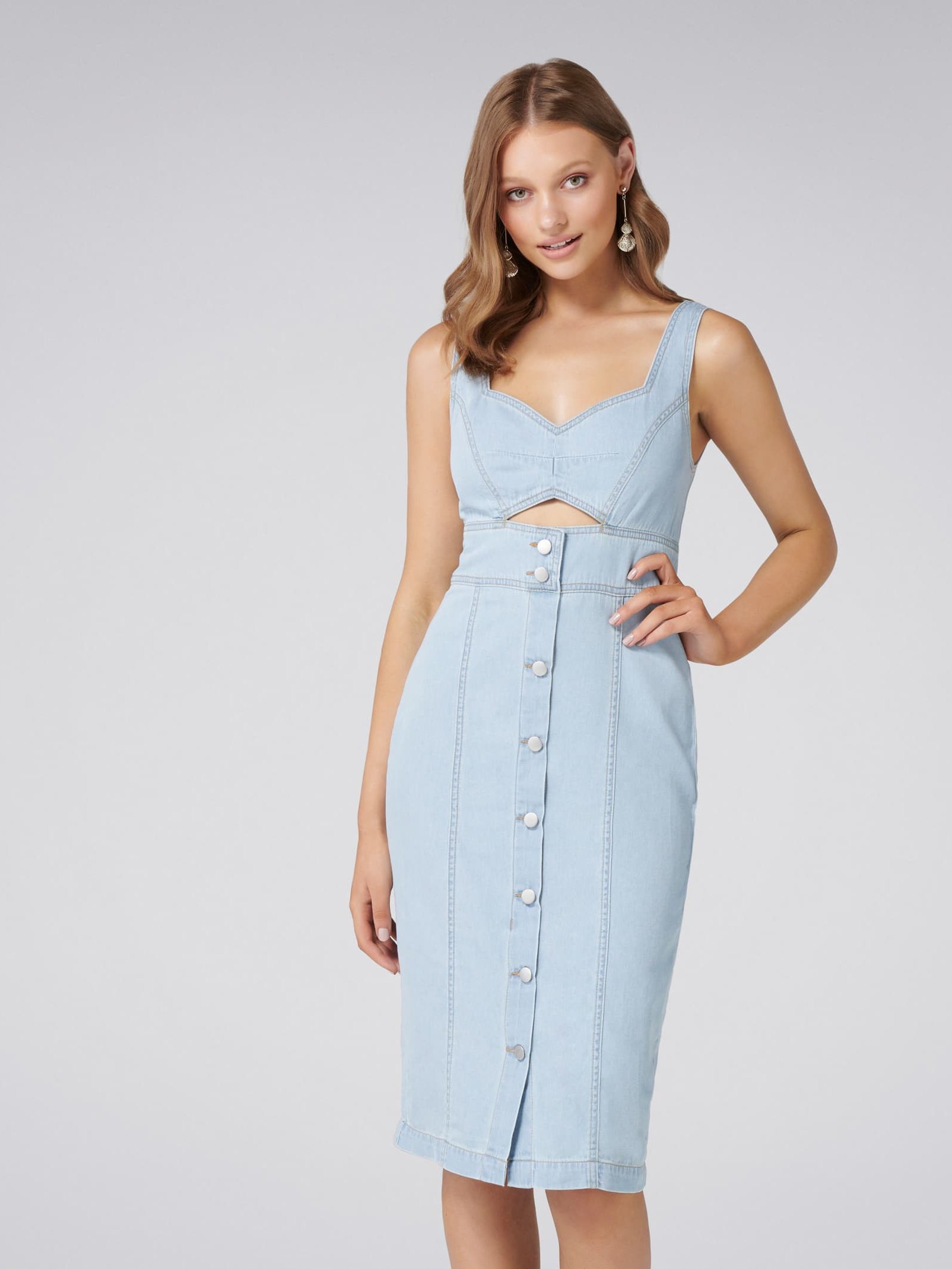 Celina Cut Out Denim Midi Dress