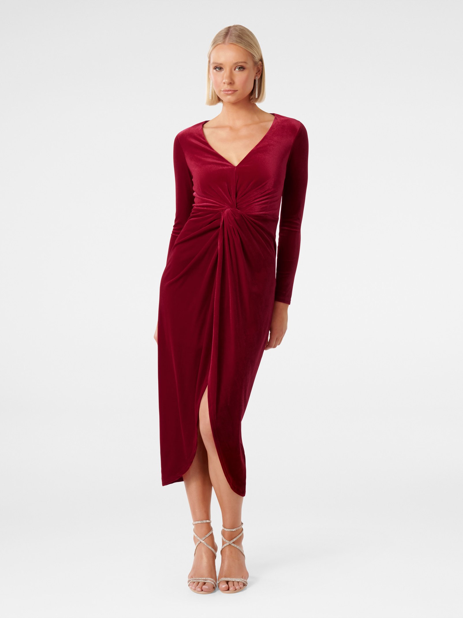 Sofia Velvet Twist Front Midi Dress