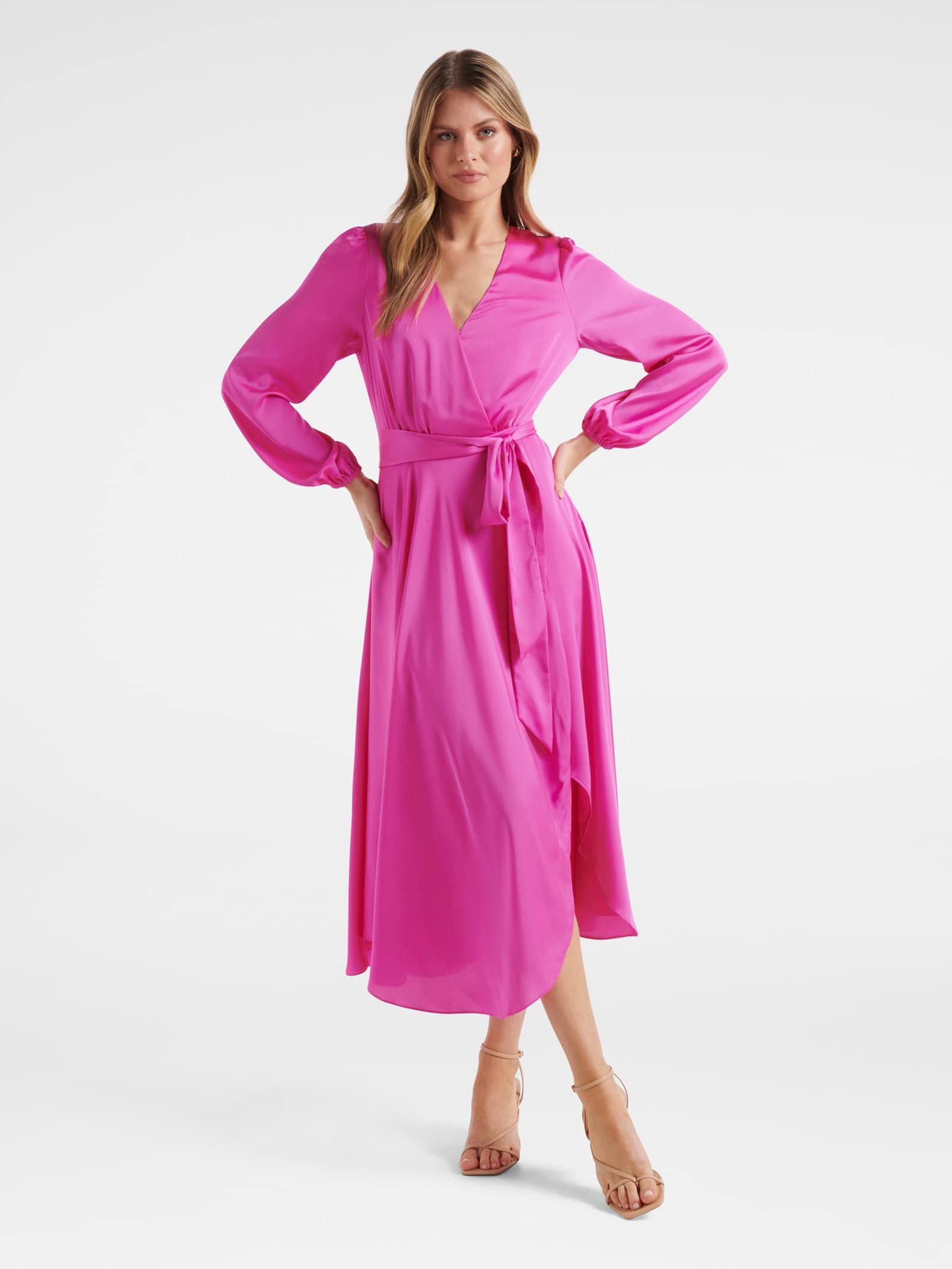 Marilyn Satin Wrap Midi Dress