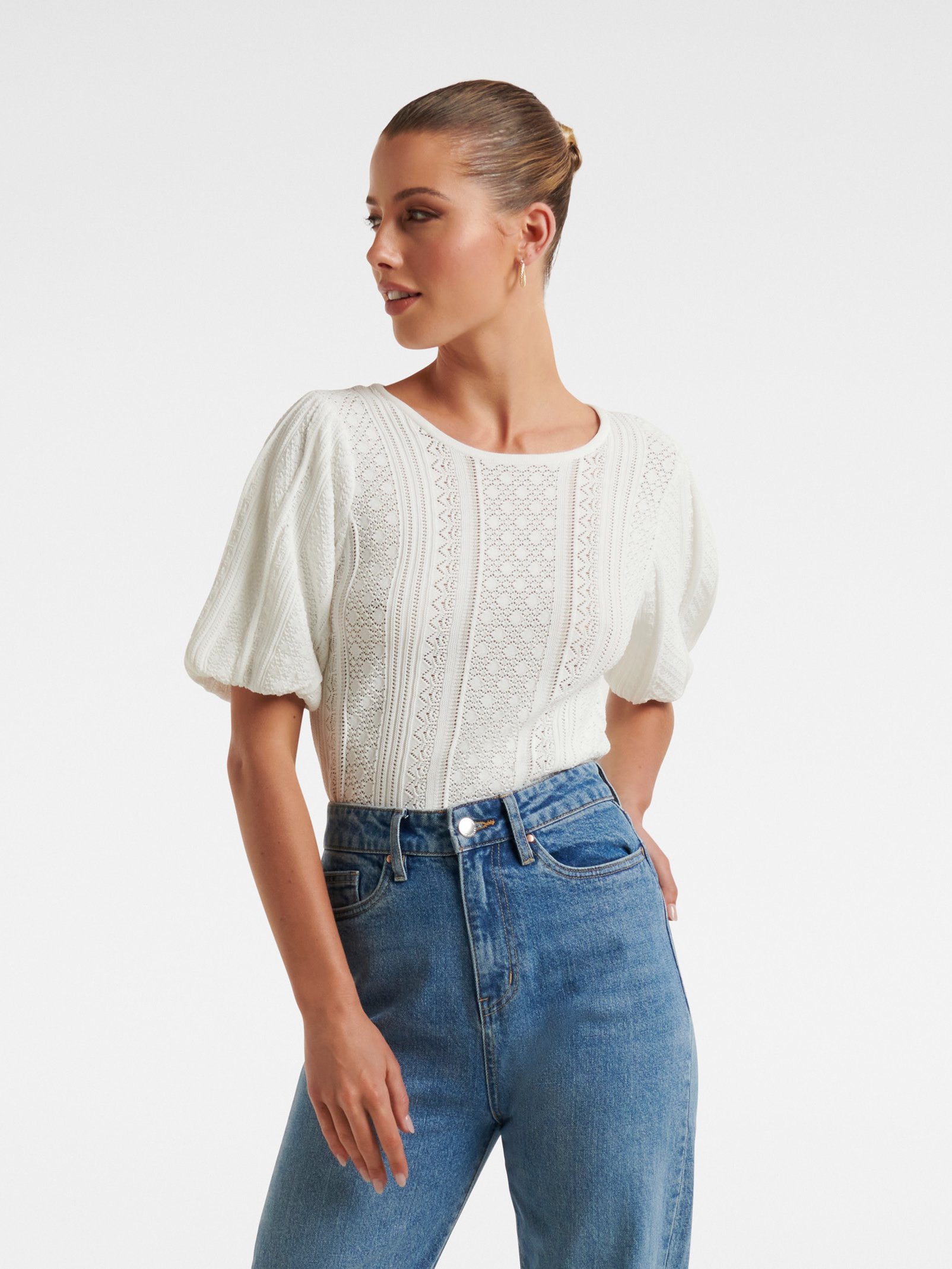 Kya Crew Neck Pointelle Knit Tee