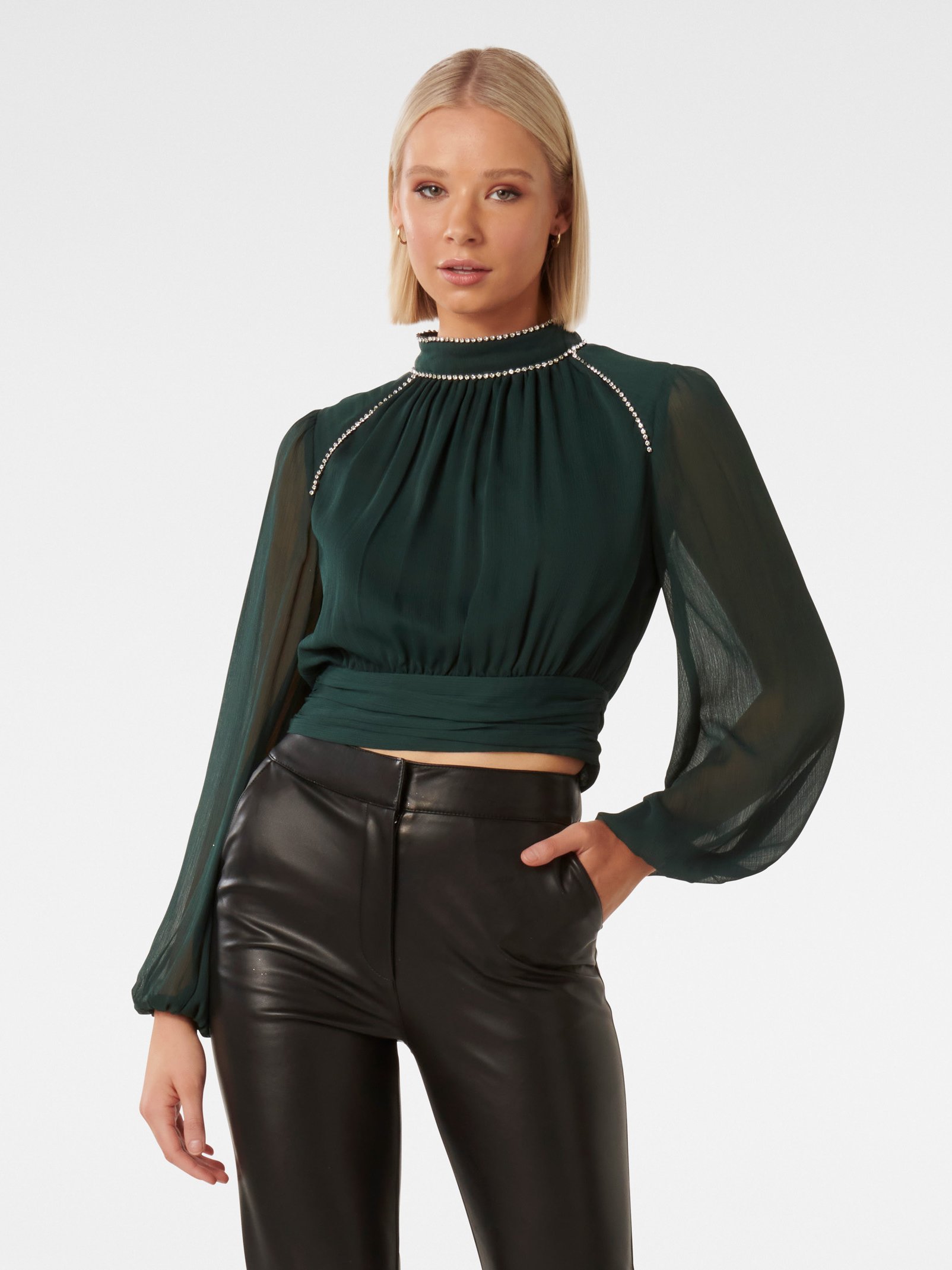 Oriana Open-Back Diamonte Blouse