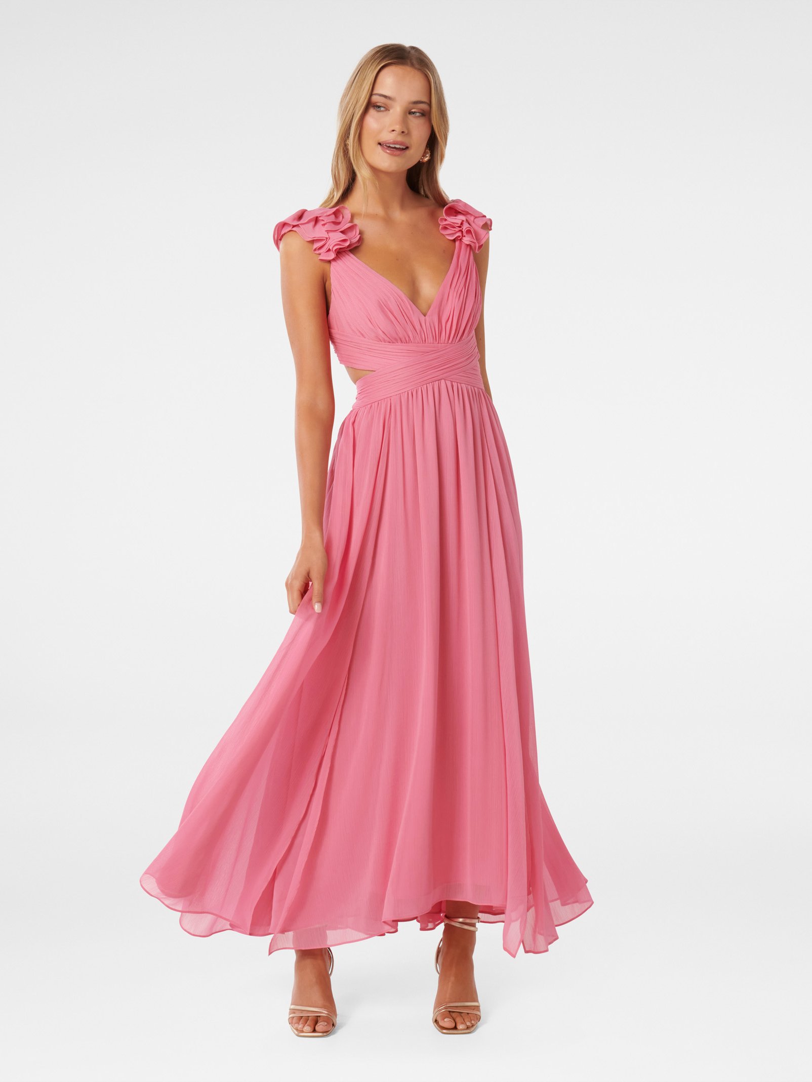 Selena Ruffle Shoulder Maxi Dress