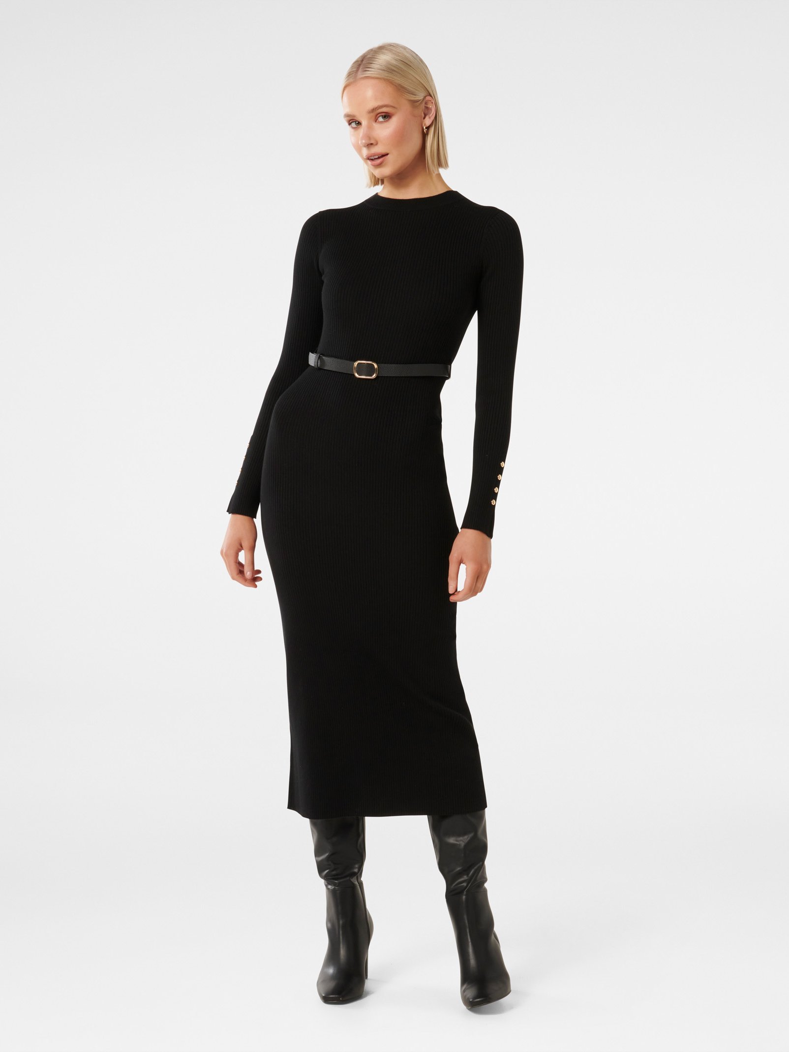 Hannah Belted Midi Knit Dress
