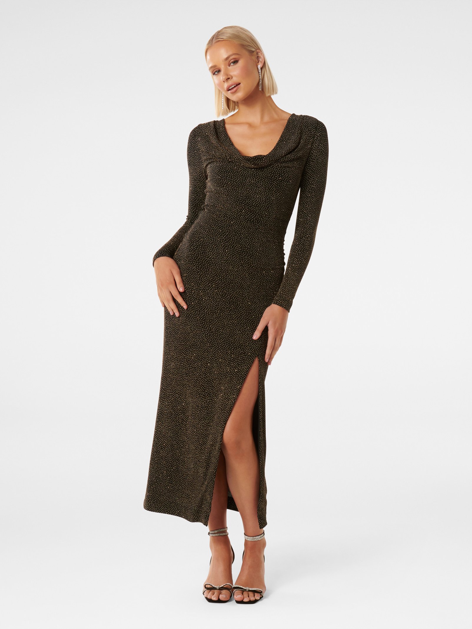 Reva Cowl Neck Glitter Midi Dress