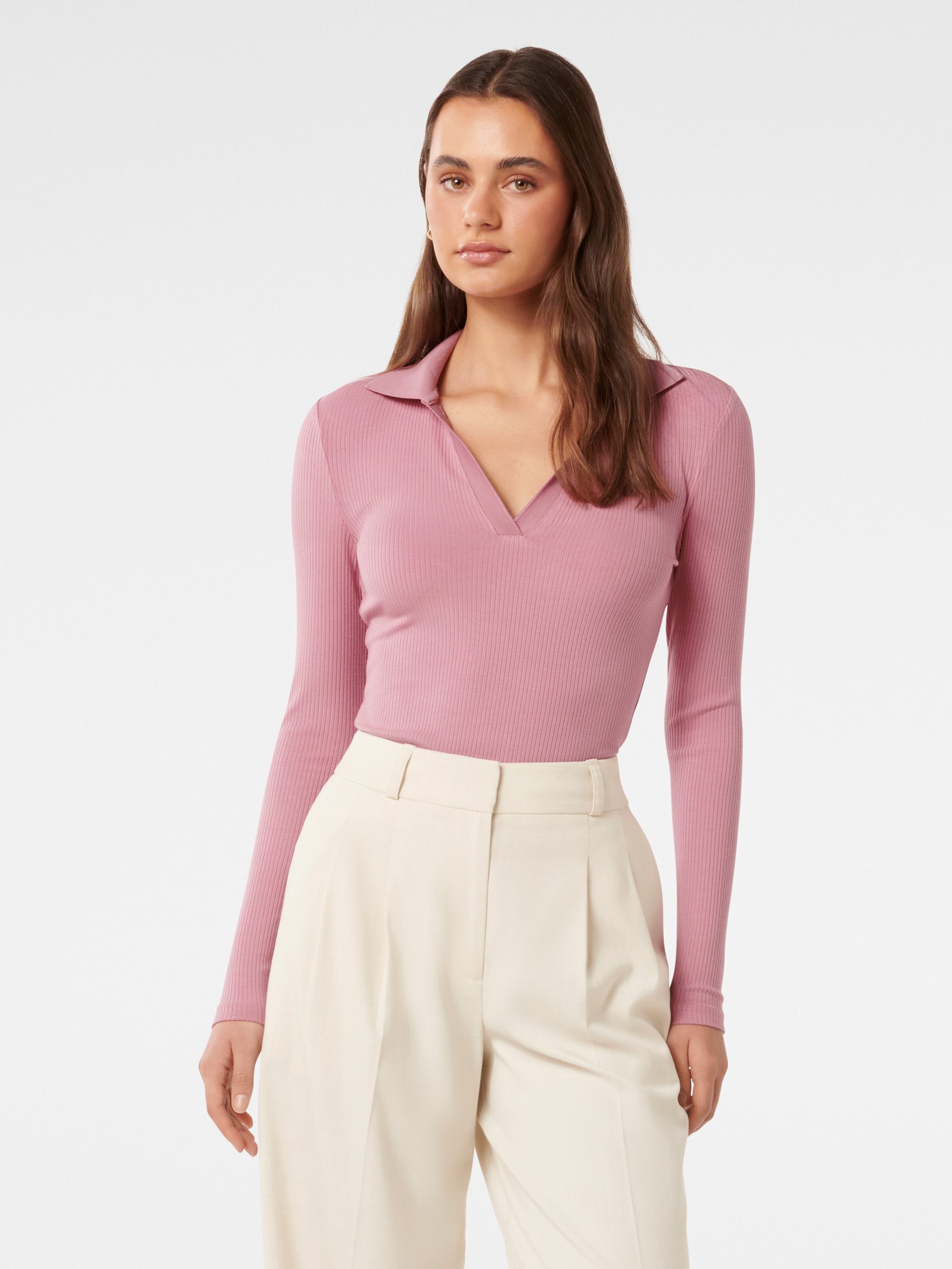 Paris V-Neck Polo Long Sleeve Top