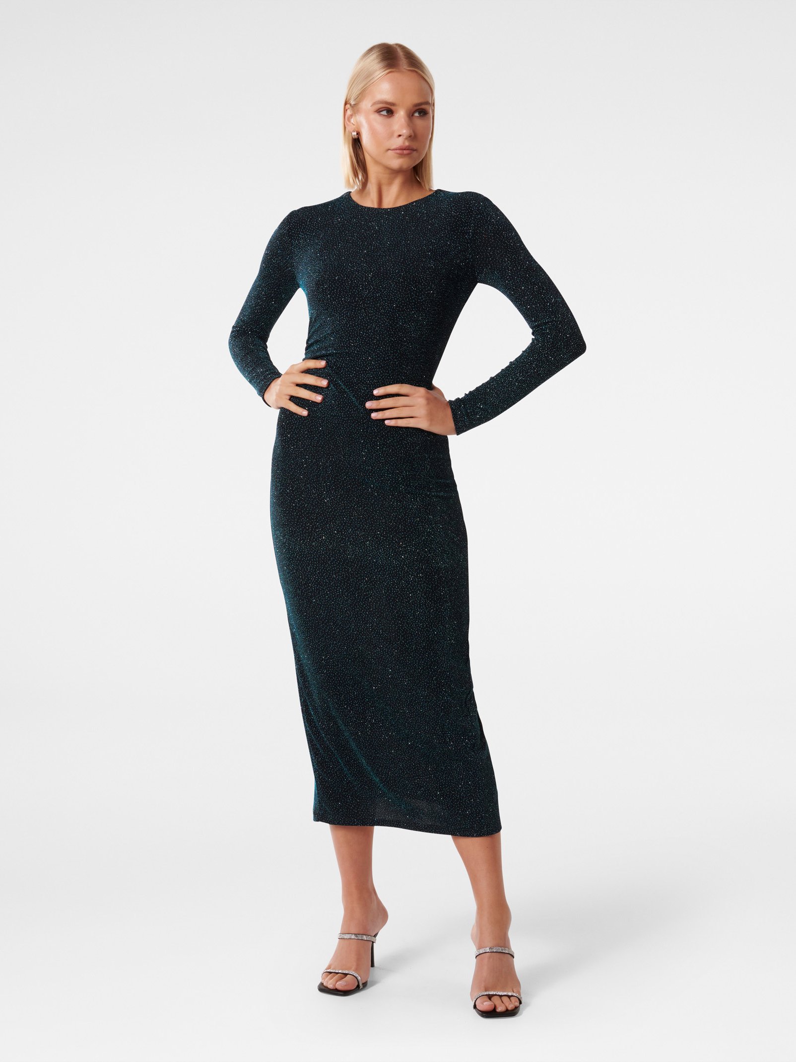 Monica Ruched Glitter Bodycon Dress