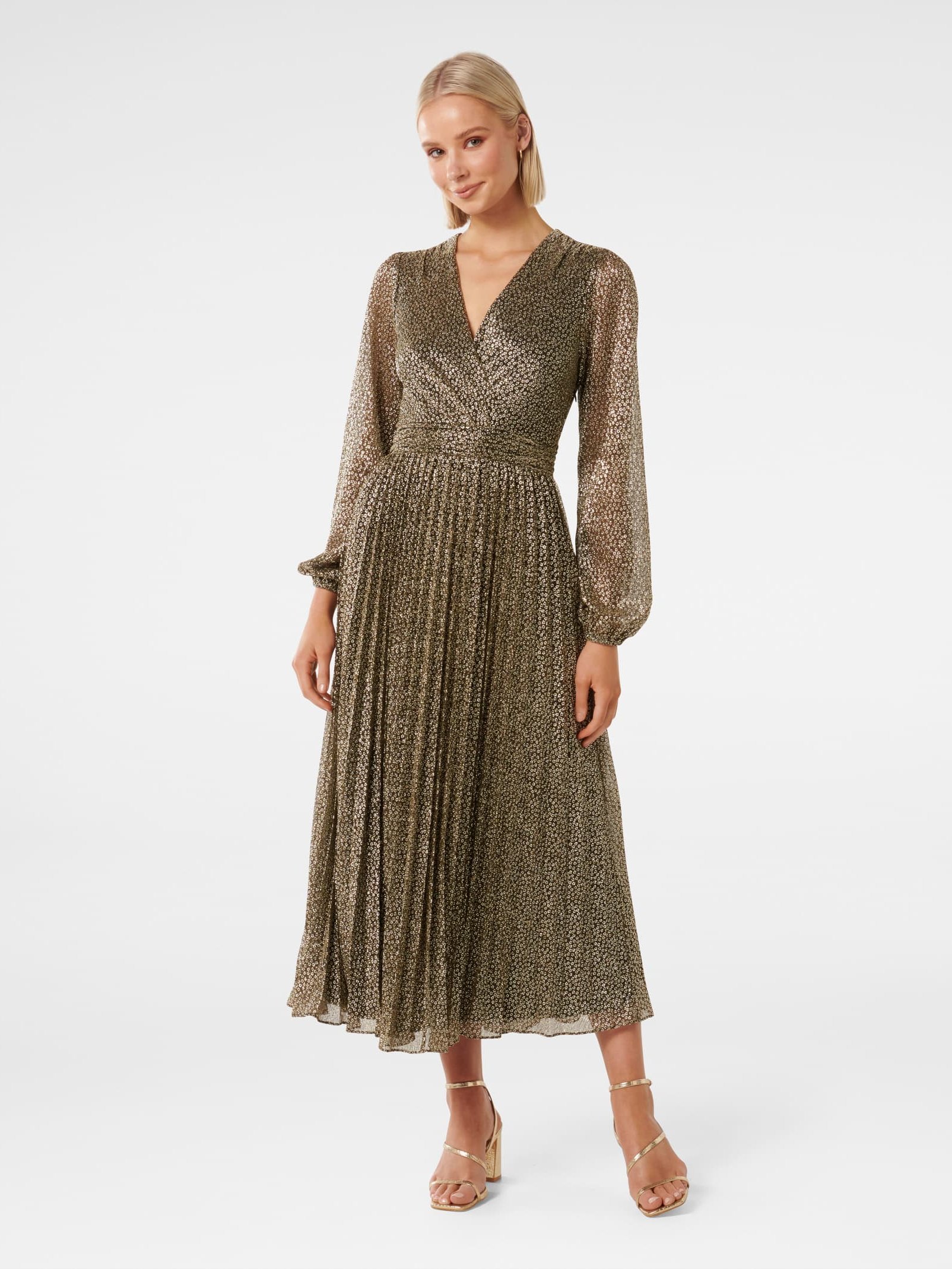Dylan Long Sleeve Plisse Midi Dress