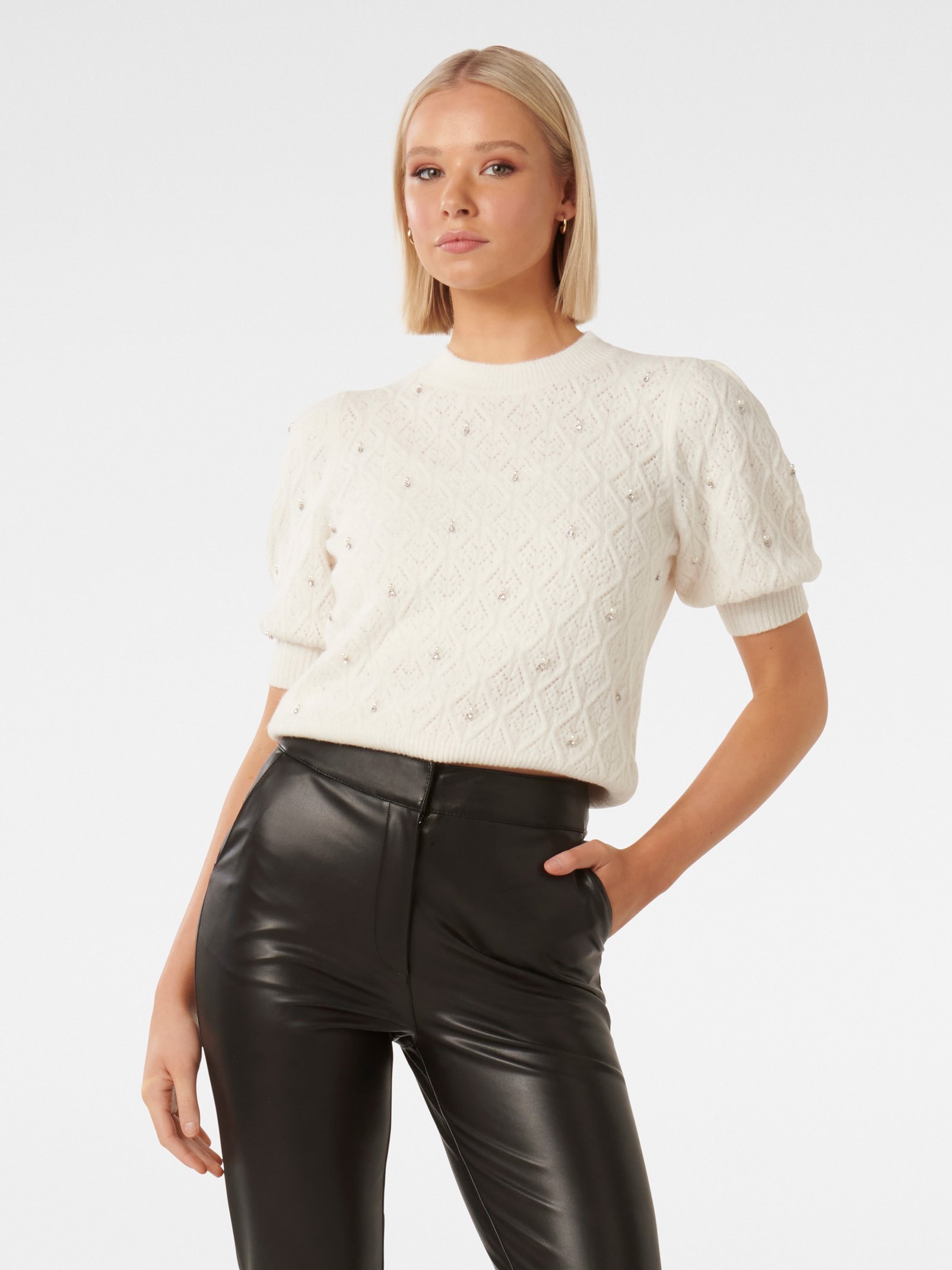 Sierra Embellished Sleeve Knit Tee