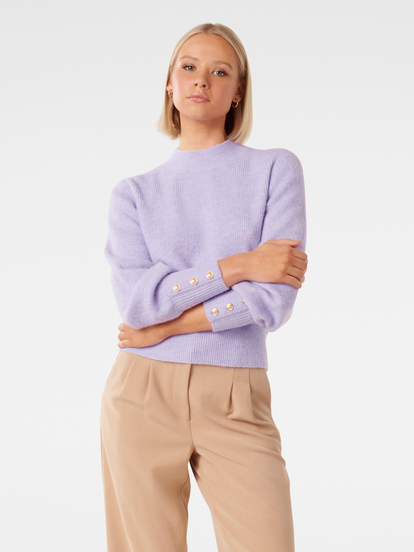 Fearne Crew Neck Button Cuff Jumper