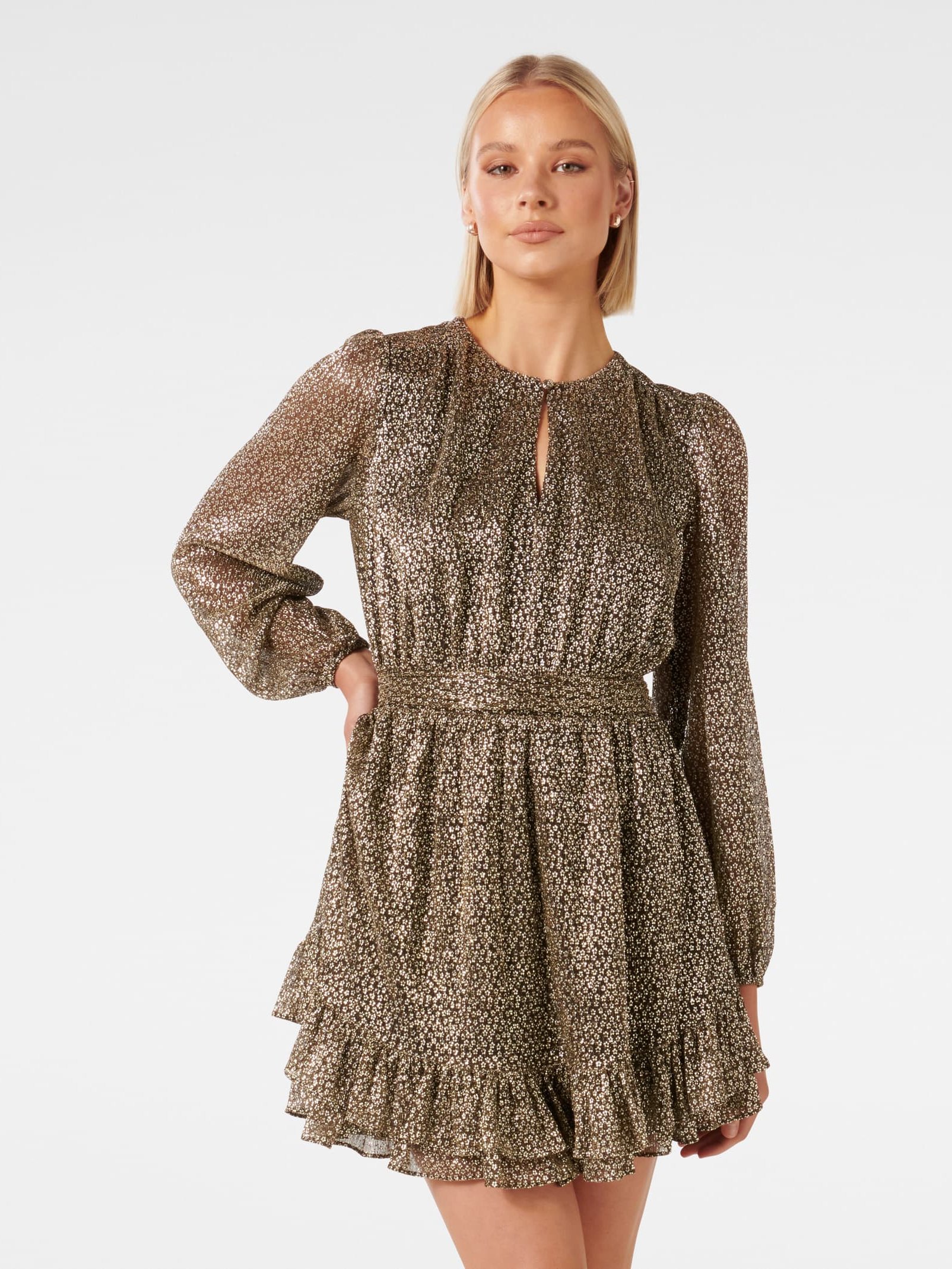 Goldie Long Sleeve Plisse Mini Dress