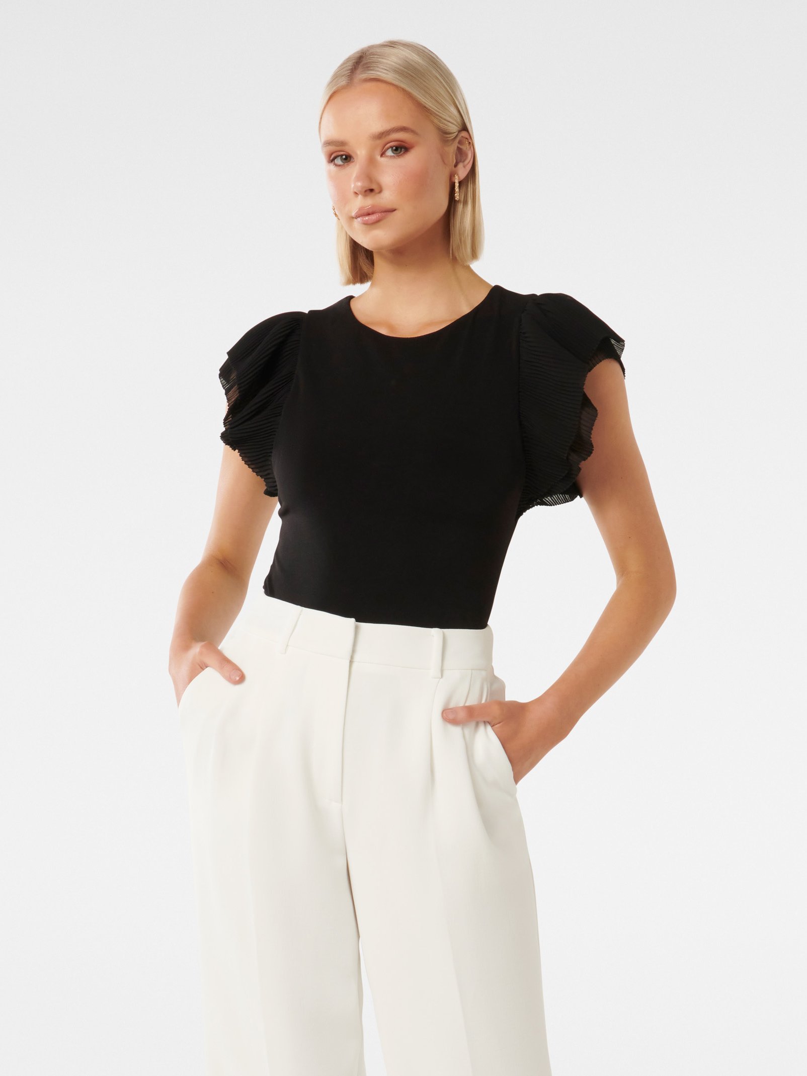 Beth Crepe Flutter Sleeve Top