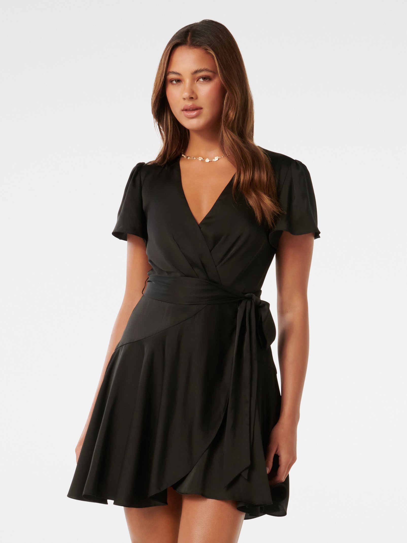 Madeline Flutter Sleeve Satin Mini Dress