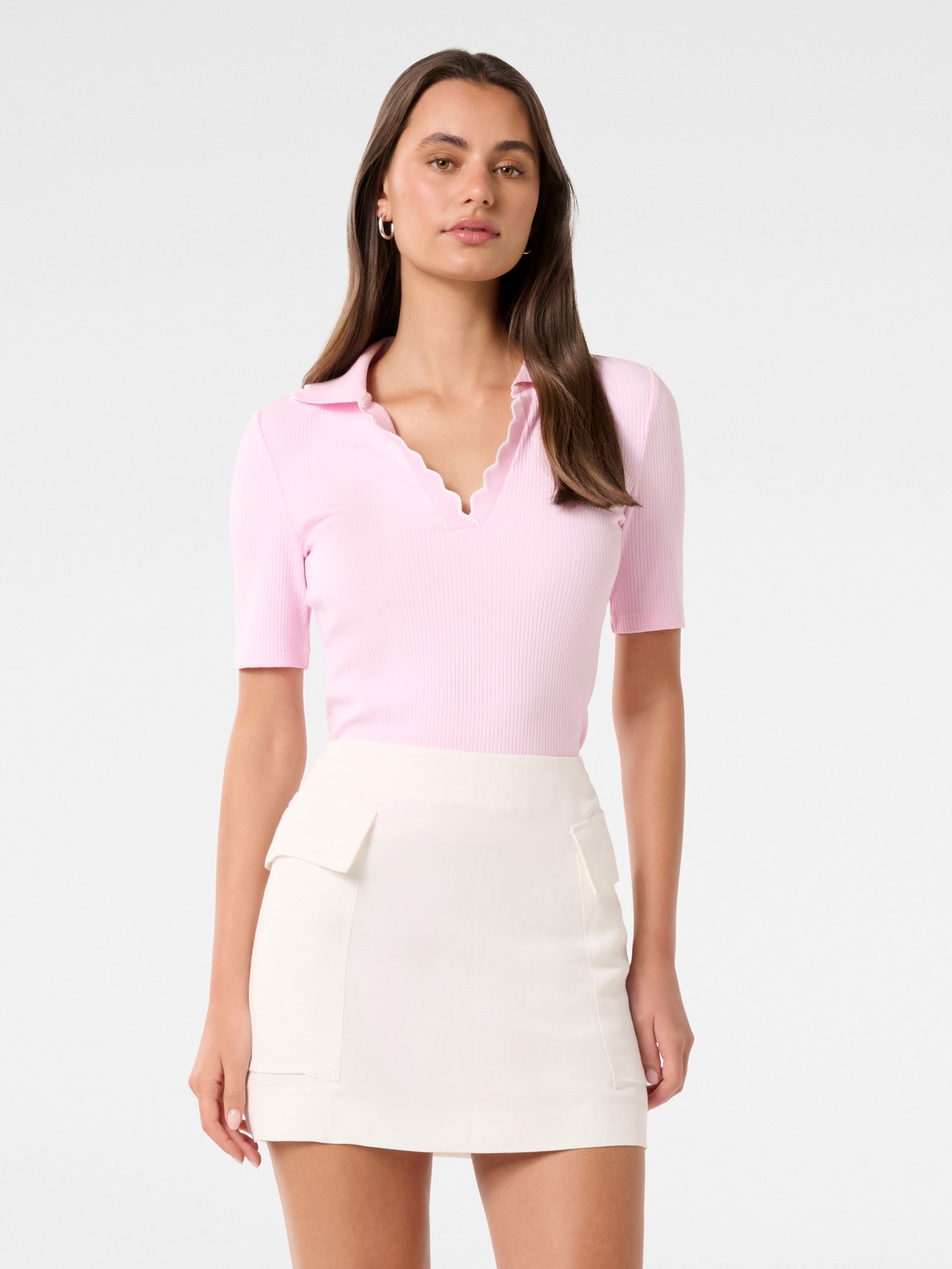 Nila Short Sleeve Scallop Polo Top
