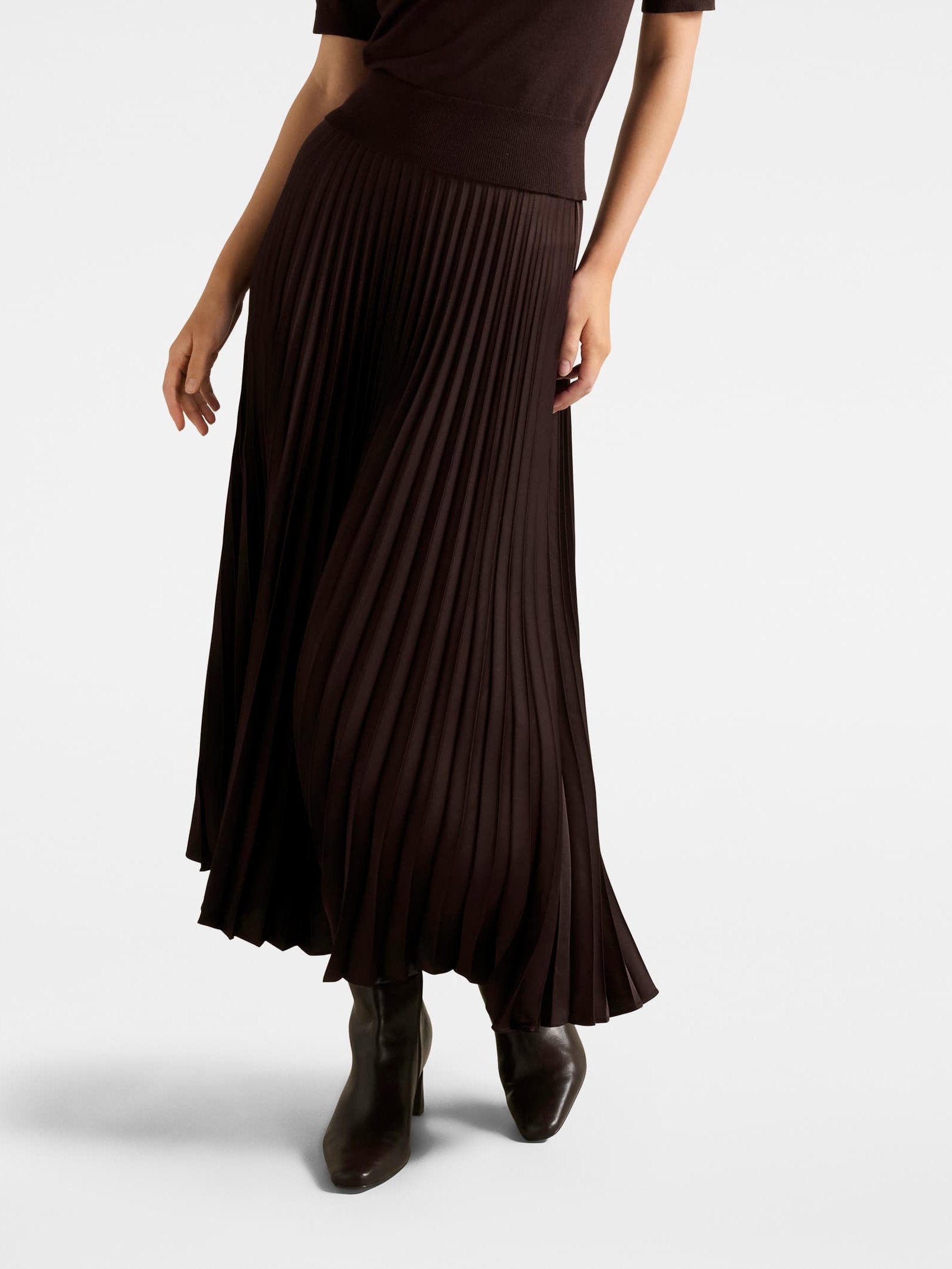 Estelle Satin Pleated Midi Skirt