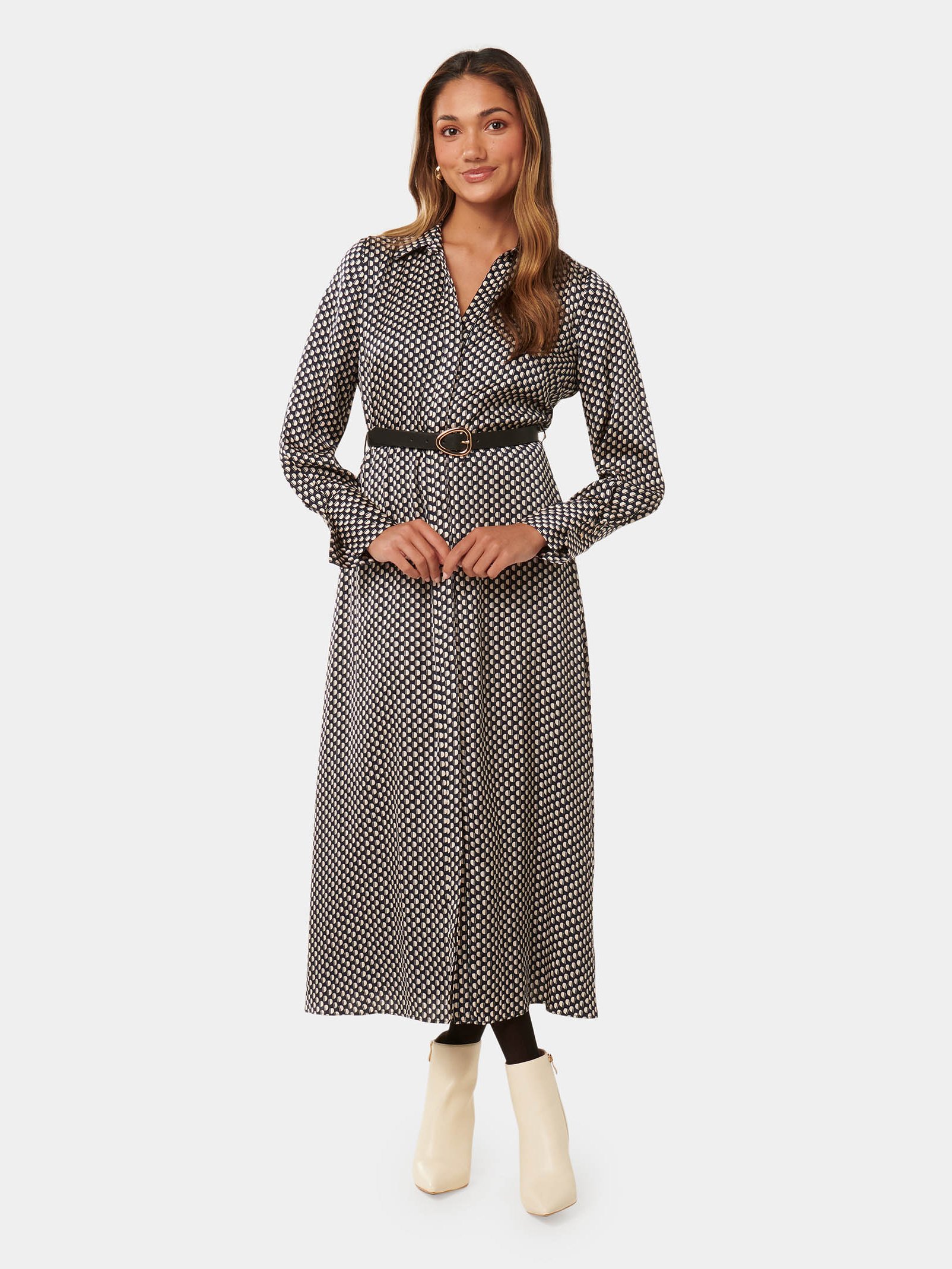 Janine Petite Satin Shirt Midi Dress