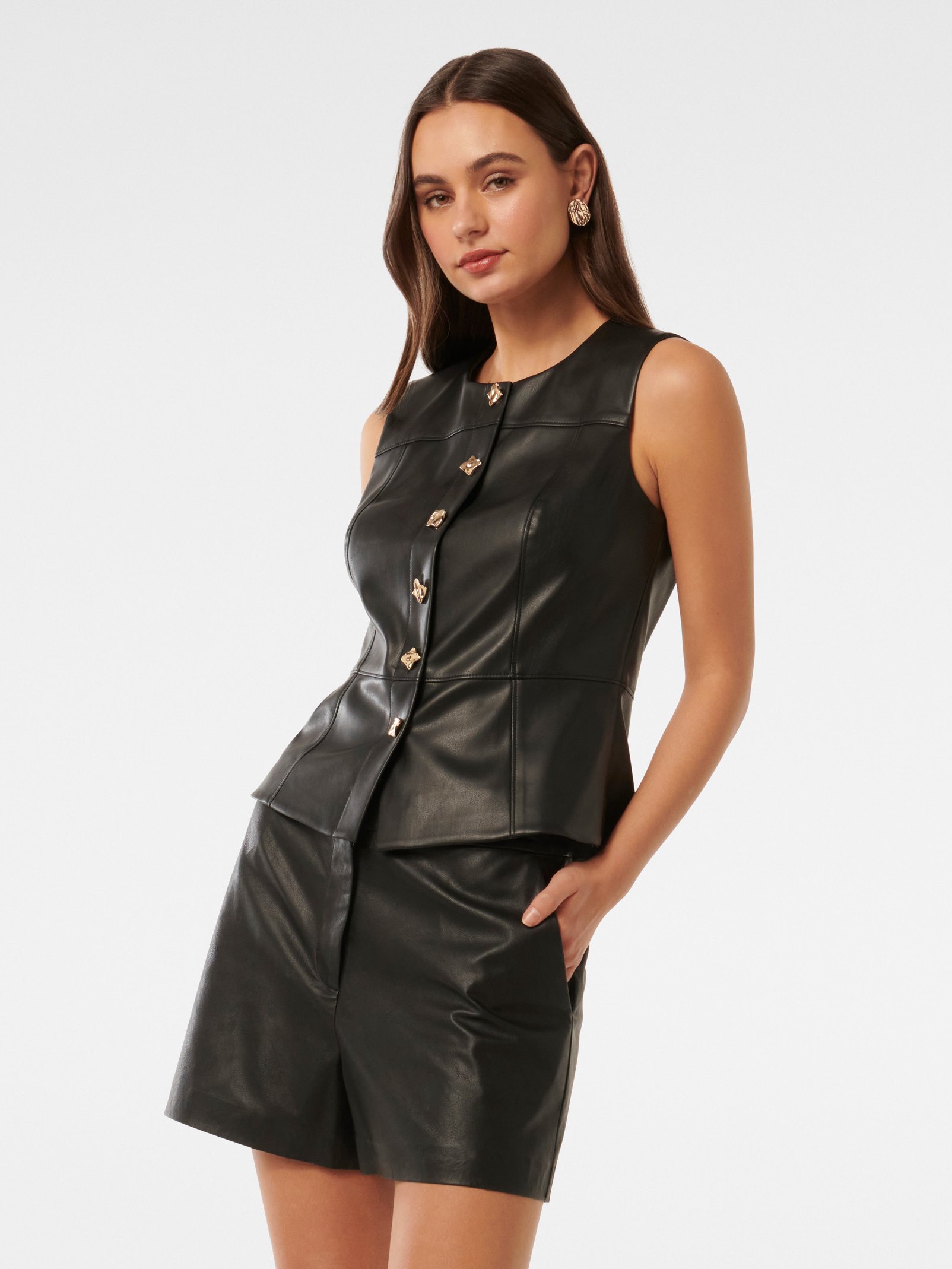 Kim PU Button Front Top