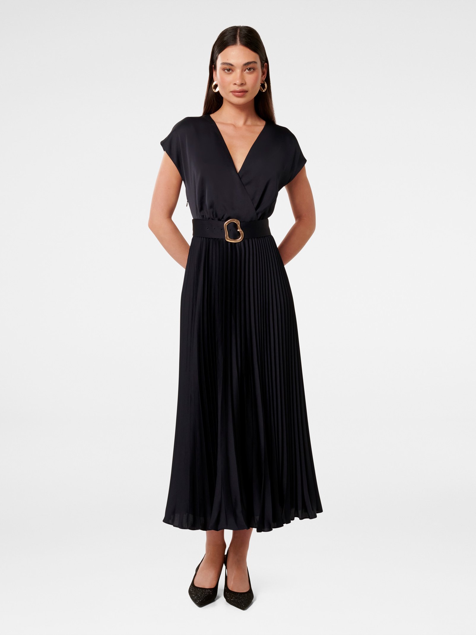 Catherine Satin Pleated Midi Dress