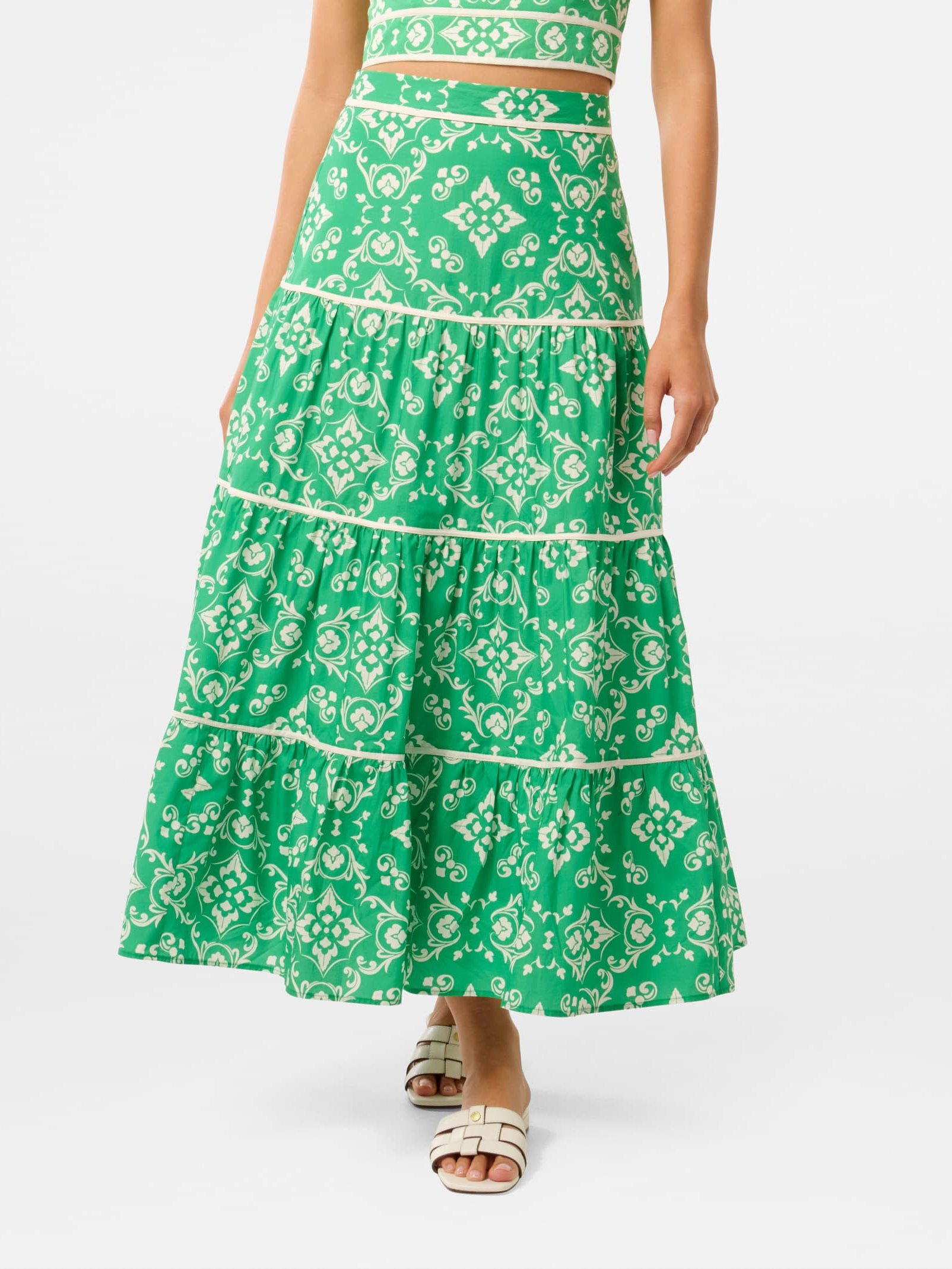 Mona Binding Tiered Midi Skirt