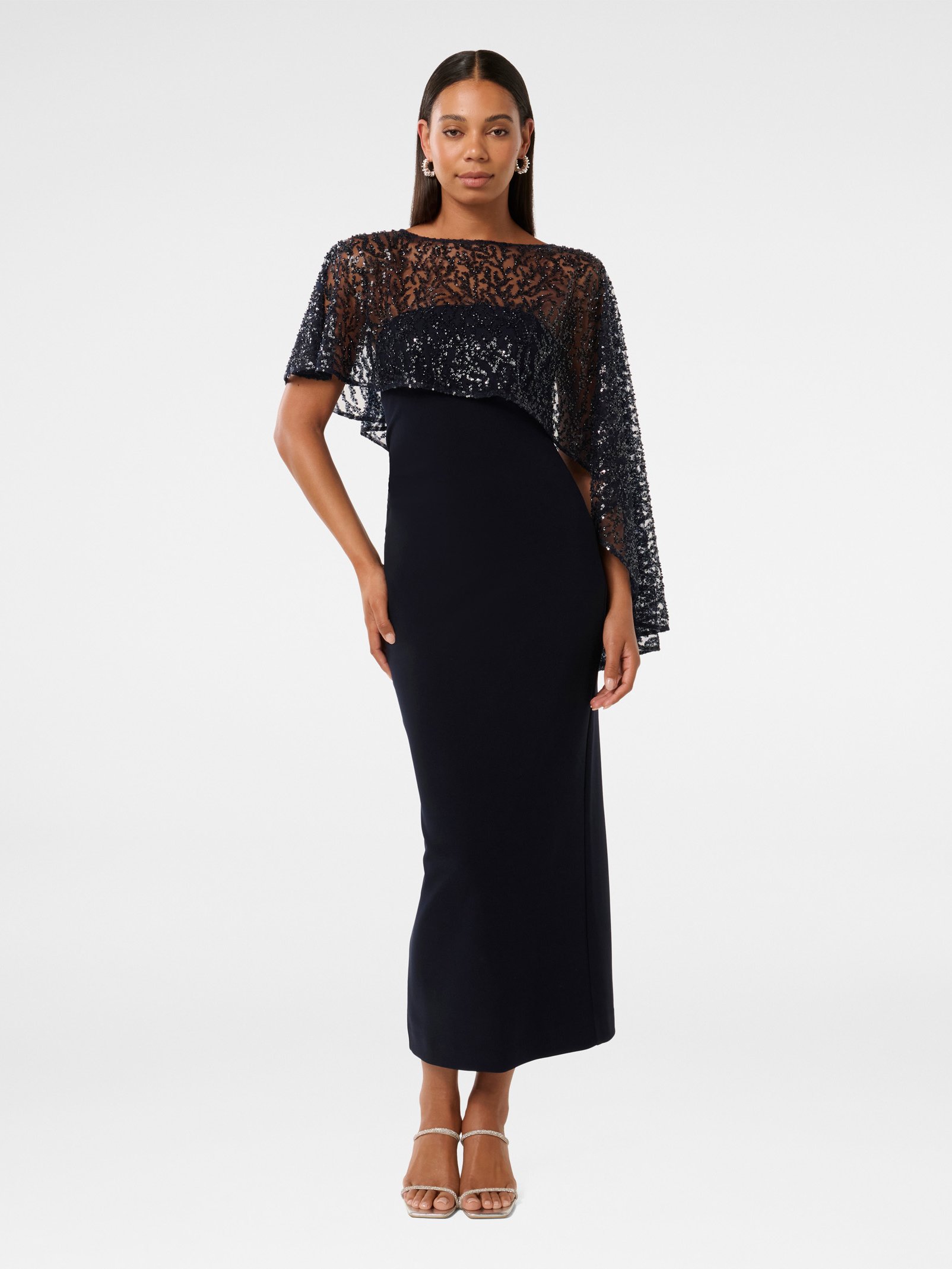 Kara Sequin Cape Maxi Dress