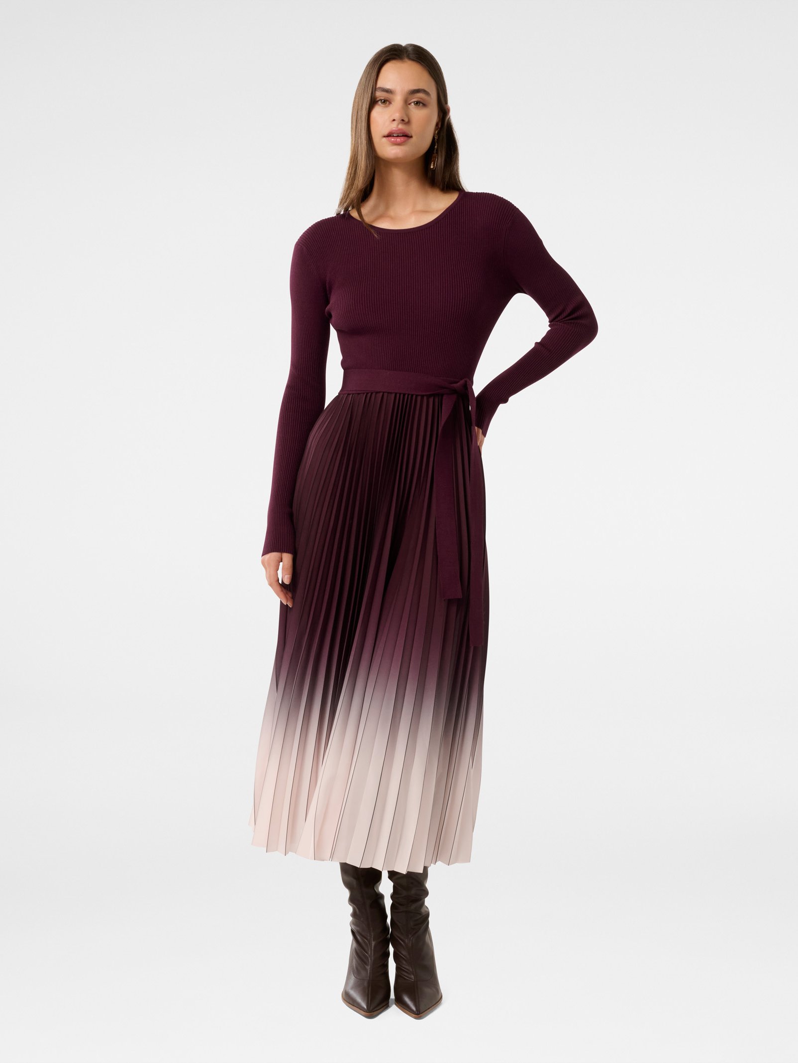 Harmony Crew Ombre Pleat Midi Dress