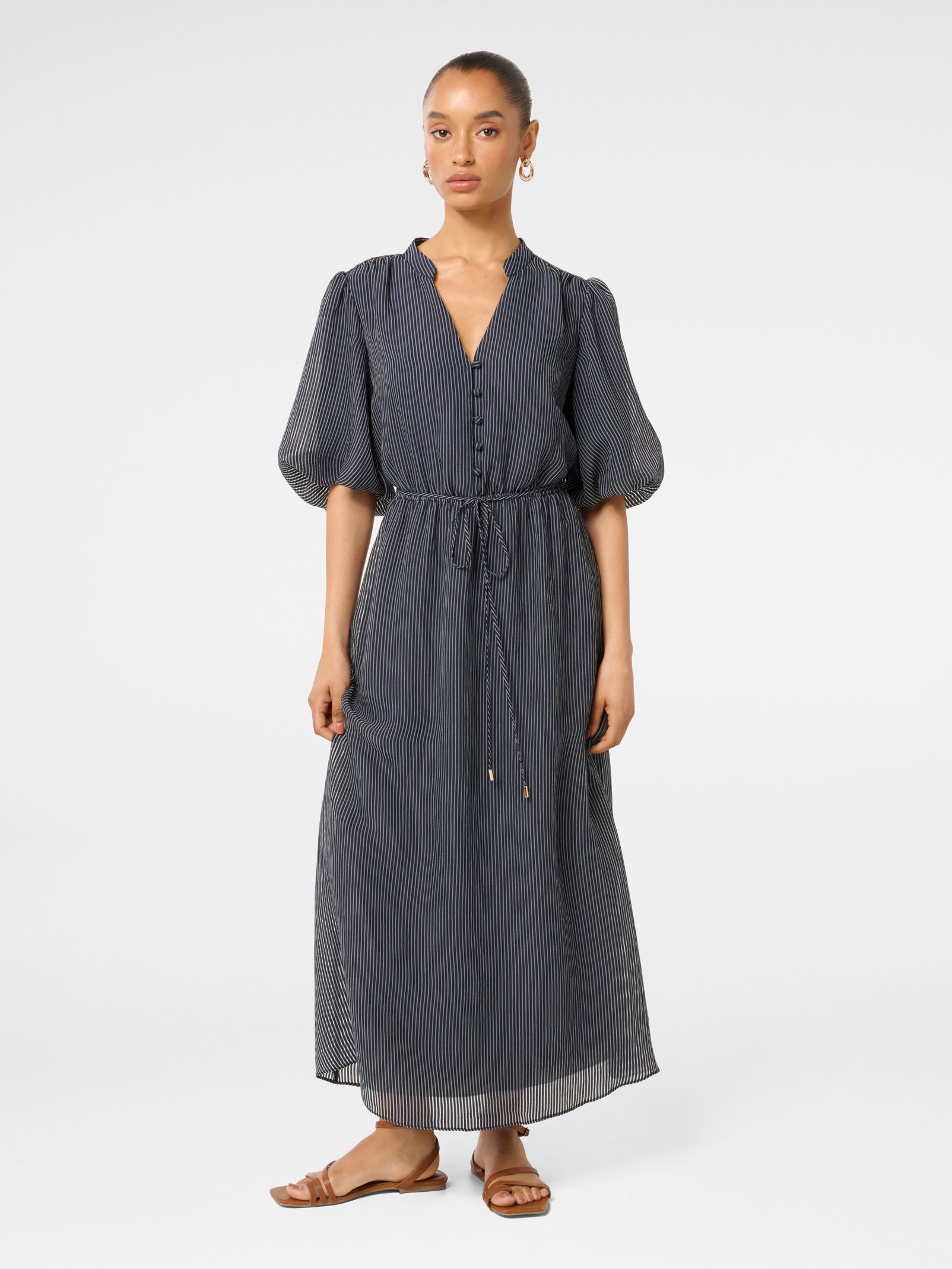 Lucy Petite Self Stripe Belt Midi Dress