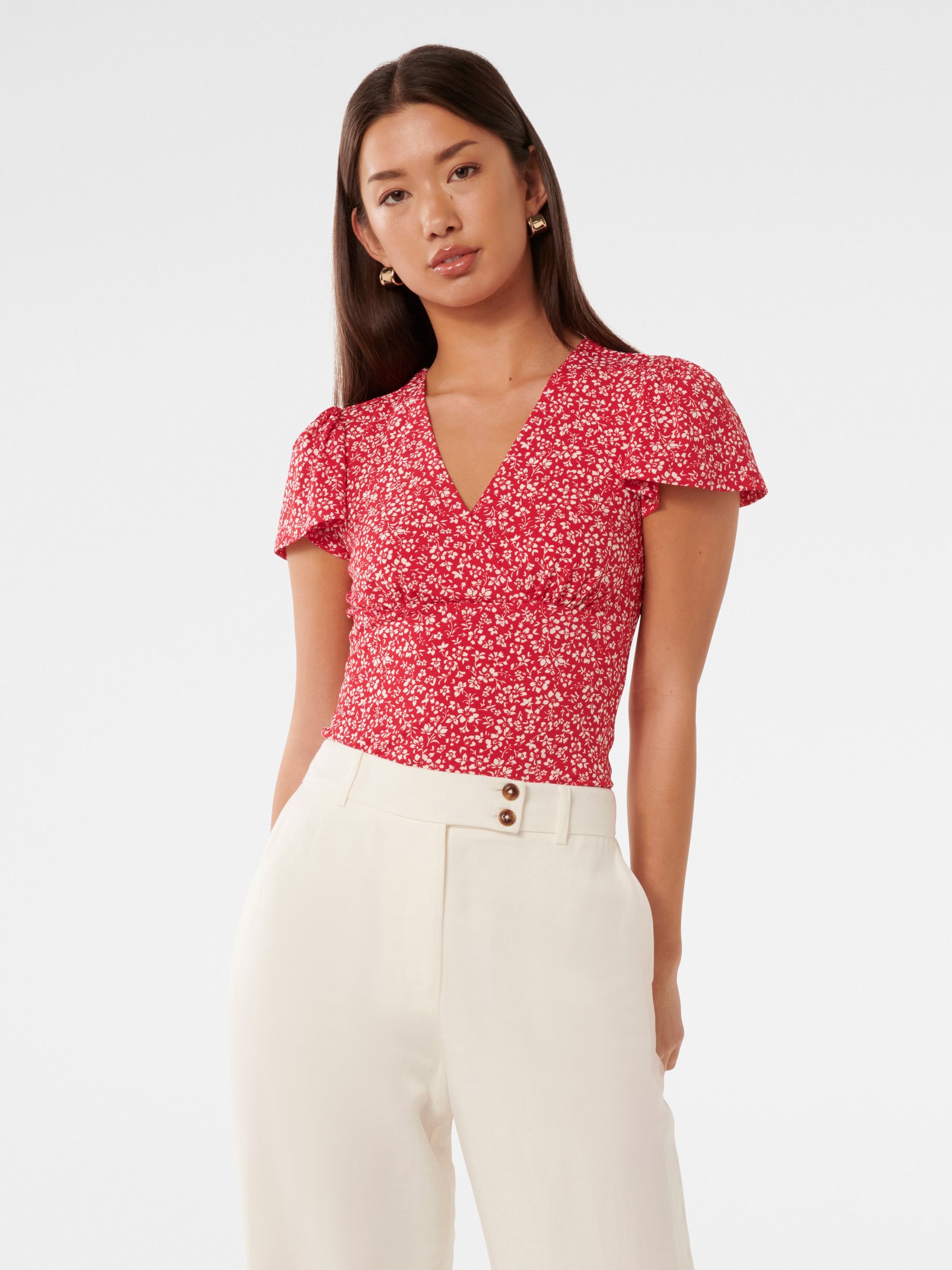 Lulu Printed Flutter Sleeve Top