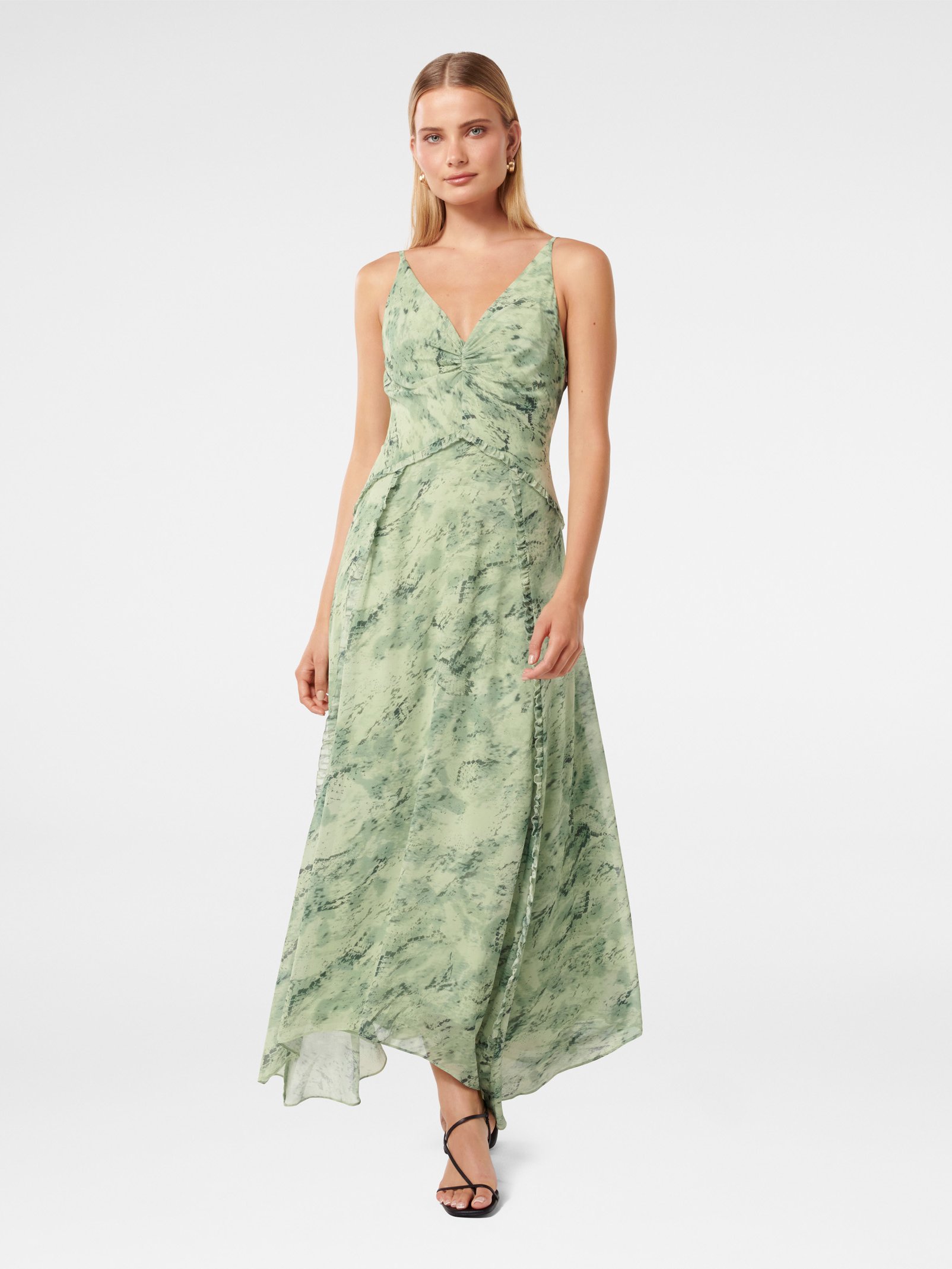 Delphine Ruffle Sheer Midi Dress