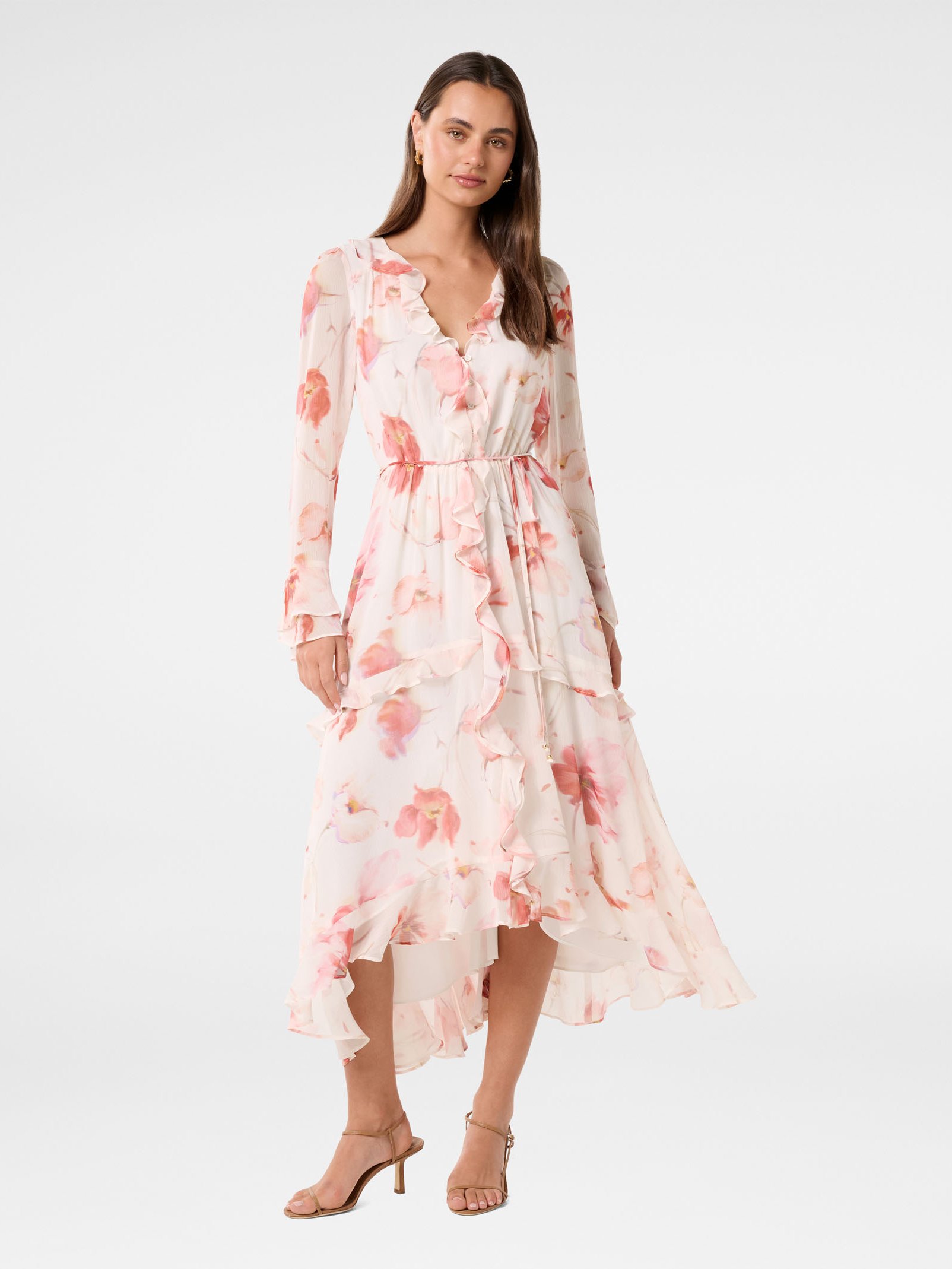 Kya Long Sleeve Frill Midi Dress