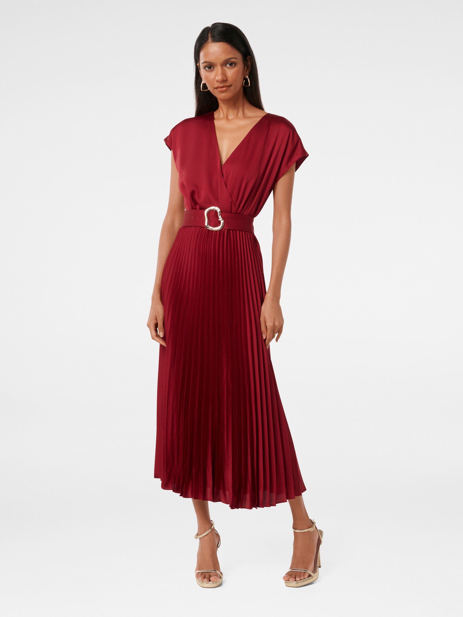 Catherine Petite Satin Pleated Midi Dress