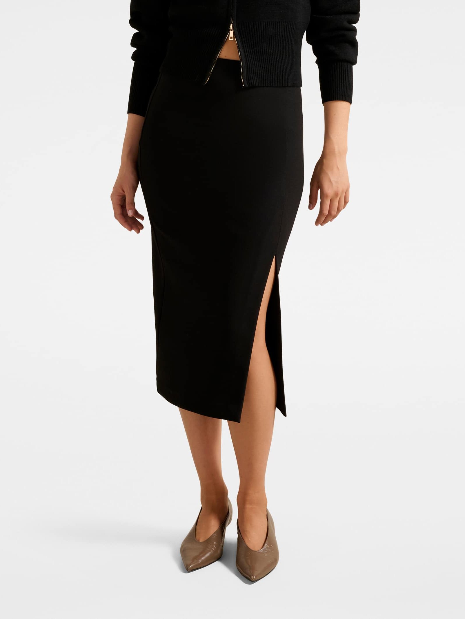 Lacey Crepe Split Midi Skirt