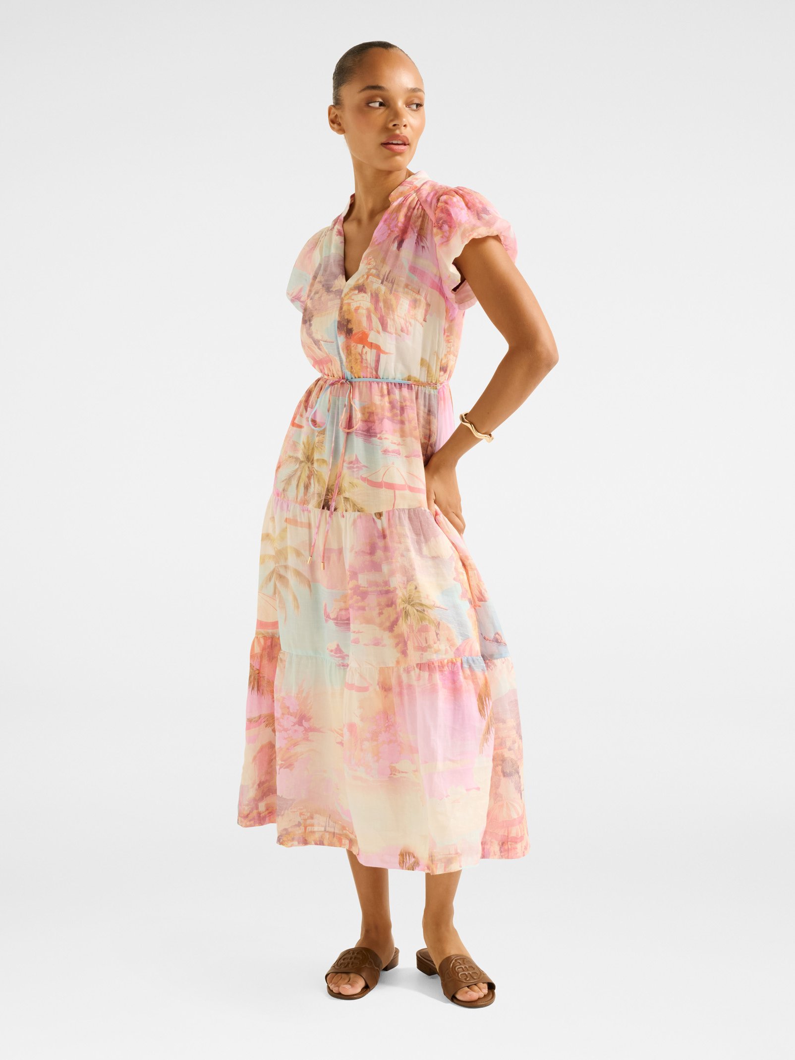 Jacqueline Puff Sleeve Tiered Midi Dress