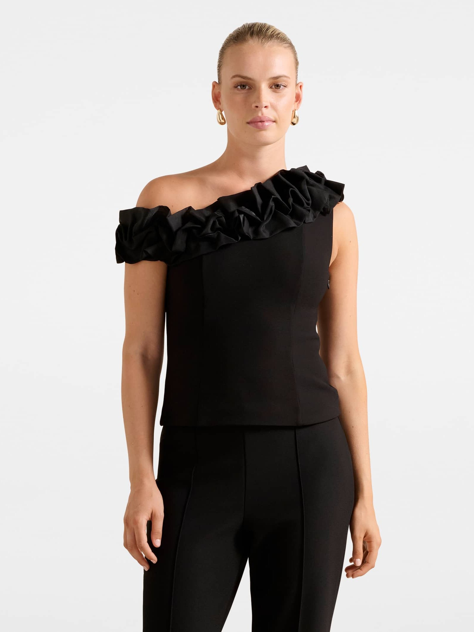 Sadie Tipped Shoulder Ruffle Top