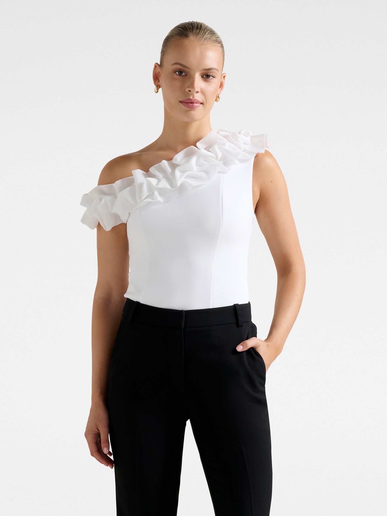 Sadie Tipped Shoulder Ruffle Top