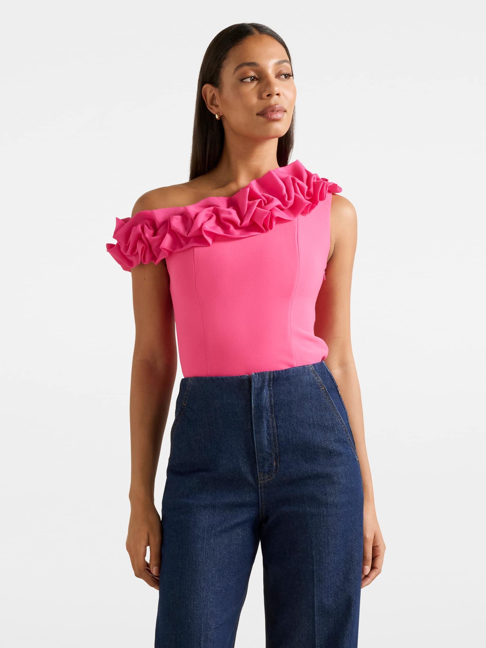 Sadie Tipped Shoulder Ruffle Top