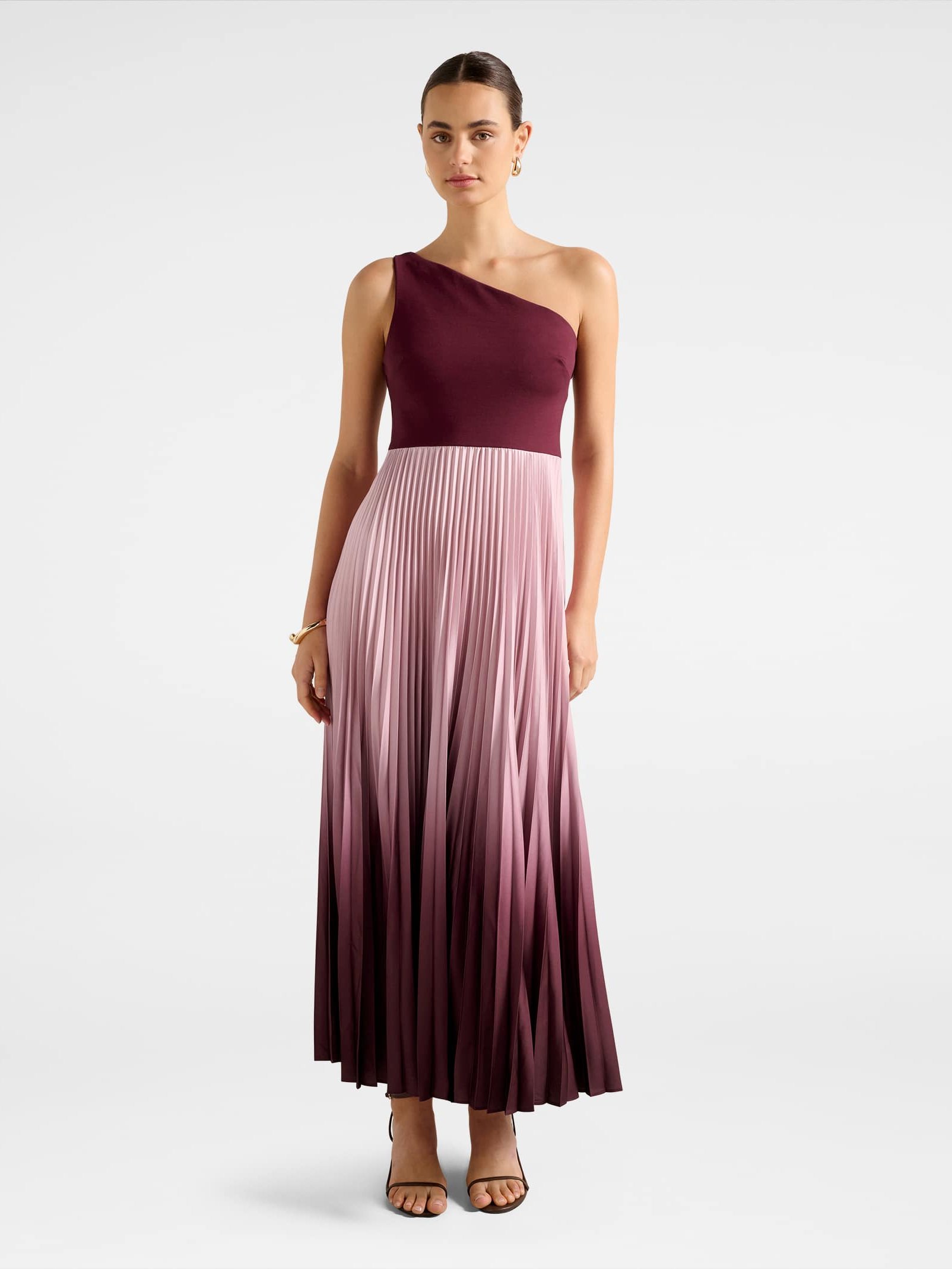 Olena One Shoulder Pleated Midi Dress