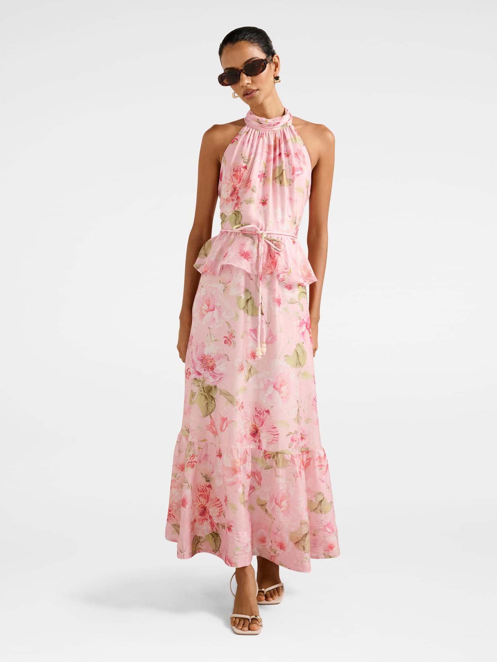 Serena Petite Halter Peplum Midi Dress